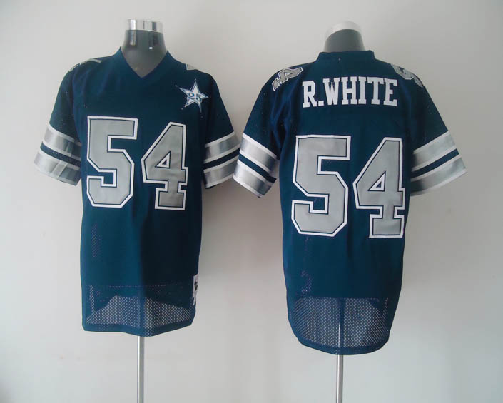 Mitchell Ness Cowboys #54 R.White Blue With 25th Patch Stitched Throwback Jerseys