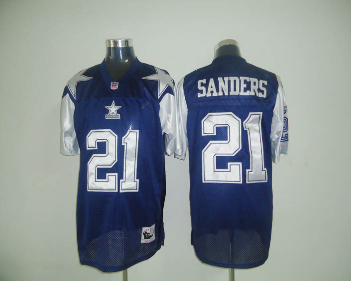 Mitchell Ness Cowboys #21 Deion Sanders Blue Stitched Throwback Jersey