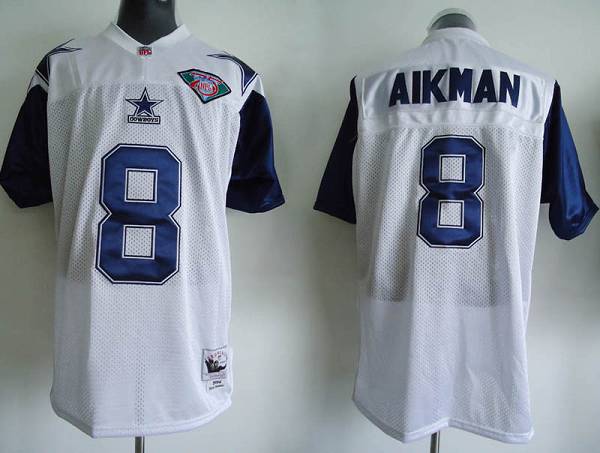 Mitchell Ness Cowboys #8 Troy Aikman White Stitched Throwback Jersey