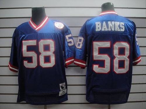 Mitchell And Ness Giants #58 Carl Banks Blue Stitched Jersey