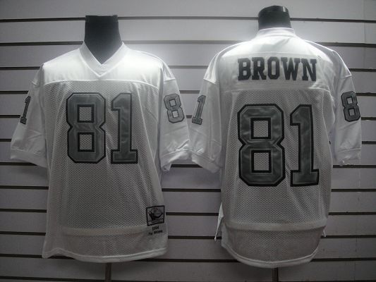 Mitchell And Ness 1994 Raiders #81 T.Brown White Silver No. Stitched Jersey With 75TH Anniversary Patch