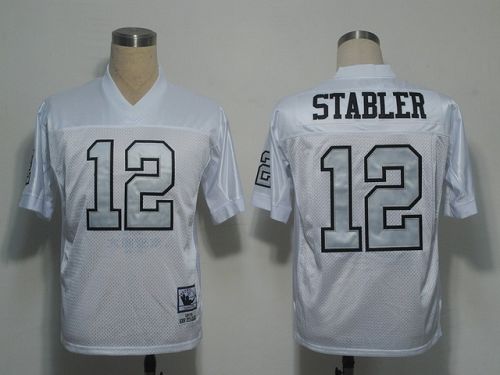 Mitchell And Ness Raiders #12 Kenny Stabler White Silver No. Stitched Jersey