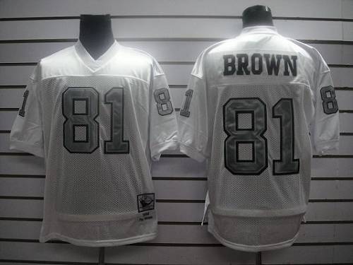 Mitchell And Ness Raiders #81 T.Brown White Silver No. Stitched Jersey