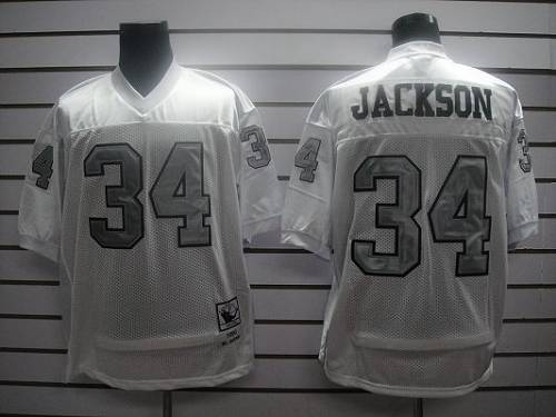 Mitchell And Ness Raiders #34 Bo Jackson White Silver No. Stitched Jersey