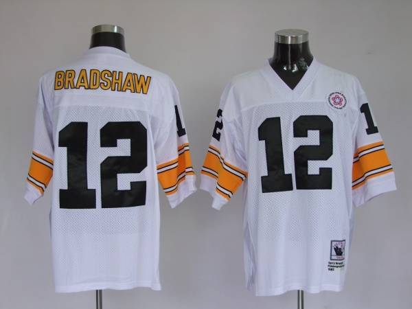 Mitchell Ness Steelers #12 Terry Bradshaw White Stitched Throwback Jersey