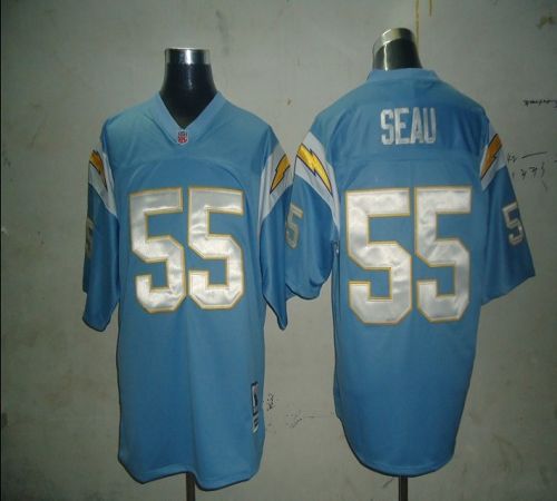 Mitchell And Ness Chargers #55 Junior Seau Light Blue Stitched Jersey