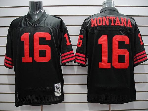 Mitchell And Ness 49ers Joe Montana #16 Stitched Black Jersey