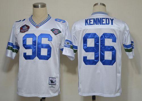 Mitchell And Ness Hall Of Fame 2012 Seahawks #96 Cortez Kennedy White Stitched Throwback Jersey