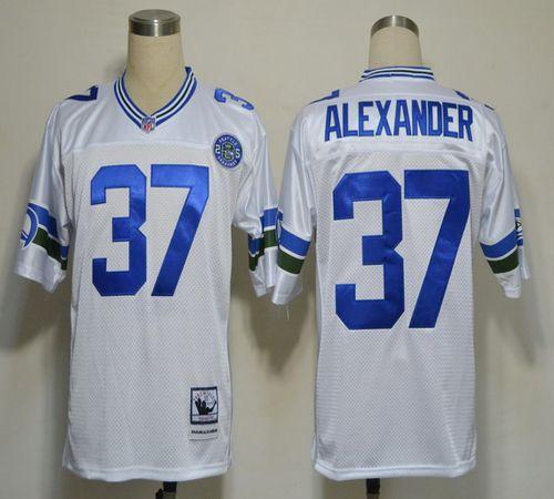 Mitchell And Ness Seahawks #37 Shaun Alexander White Stitched Throwback Jersey