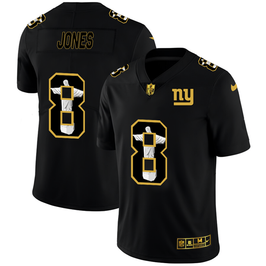 New York Giants #8 Daniel Jones 2020 Black Jesus Faith Edition Limited Stitched Jersey
