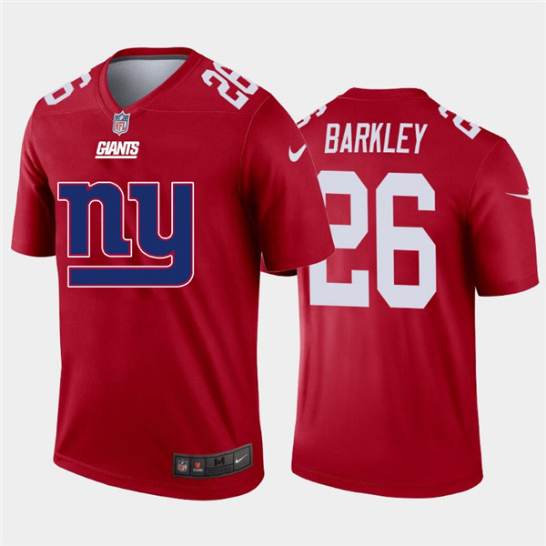 New York Giants #26 Saquon Barkley Red 2020 Team Big Logo Limited Stitched Jersey