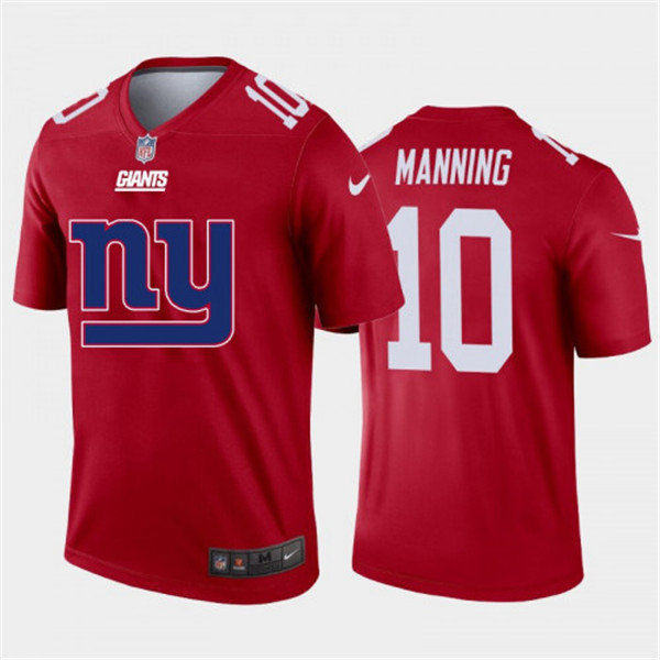 New York Giants #10 Eli Manning Red 2020 Team Big Logo Inverted Legend Stitched Jersey