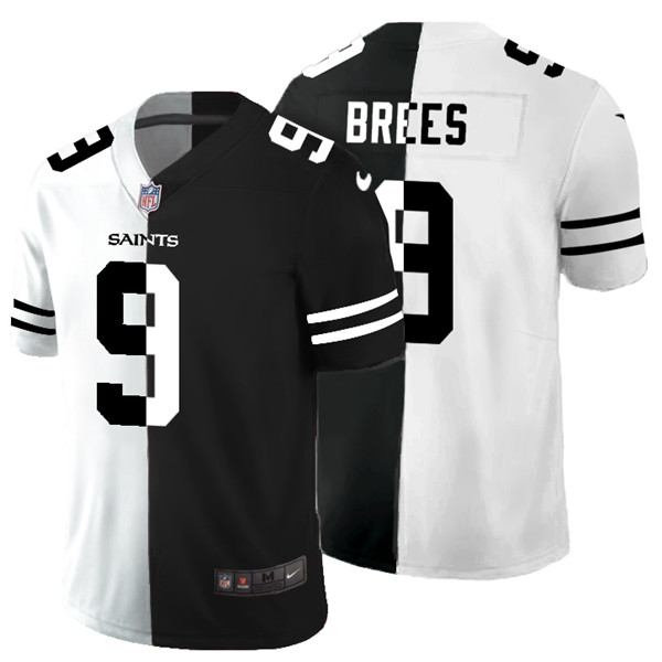 New Orleans Saints #9 Drew Brees Black White Split 2020 Stitched Jersey