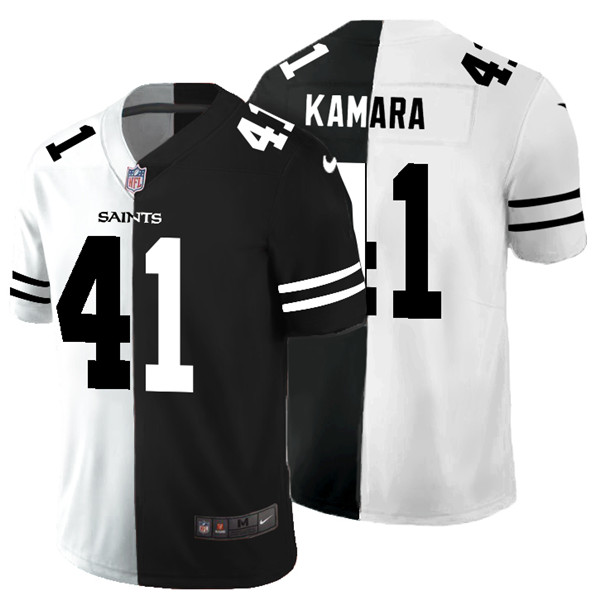 New Orleans Saints #41 Alvin Kamara Black White Split 2020 Stitched Jersey