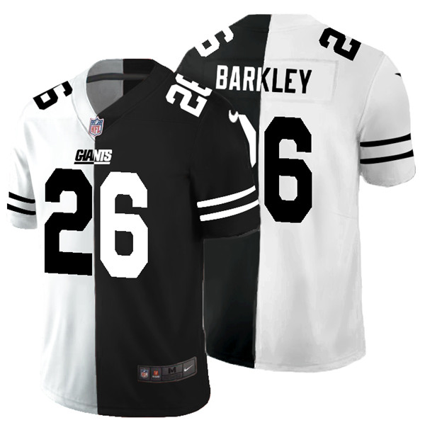 New York Giants #26 Saquon Barkley Black White Split 2020 Stitched Jersey