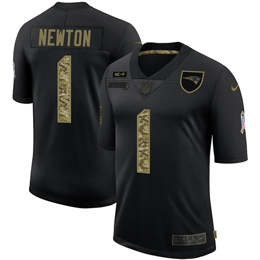 New England Patriots #1 Cam Newton 2020 Black Camo Salute To Service Limited Stitched Jersey