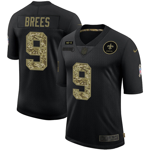 New Orleans Saints #9 Drew Brees 2020 Black Camo Salute To Service Limited Stitched Jersey