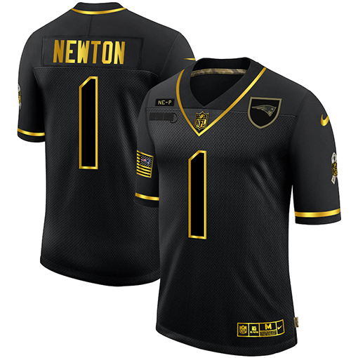 New England Patriots #1 Cam Newton 2020 Black Gold Salute To Service Limited Stitched Jersey