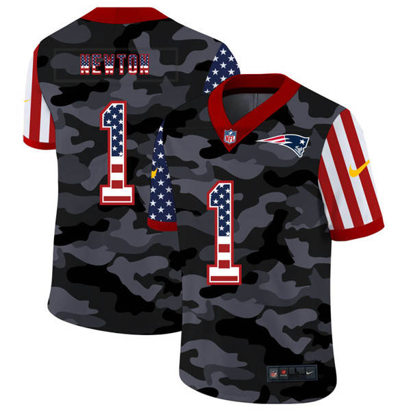 New England Patriots #1 Cam Newton 2020 Camo USA Flag Limited Stitched Jersey