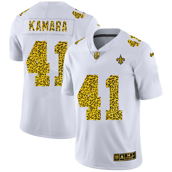 New Orleans Saints #41 Alvin Kamara 2020 White Leopard Print Fashion Limited Stitched Jersey