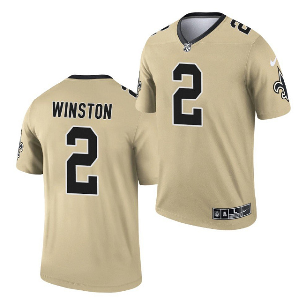 New Orleans Saints #2 Jameis Winston 2021 Gold Inverted Legend Stitched Jersey