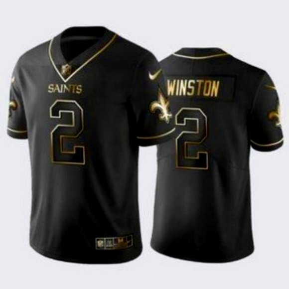 New Orleans Saints #2 Jameis Winston Black Gold Stitched Jersey
