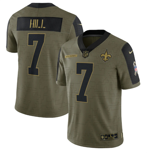 New Orleans Saints #7 Taysom Hill 2021 Olive Salute To Service Limited Stitched Jersey