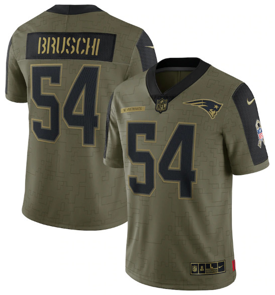 New England Patriots #54 Tedy Bruschi 2021 Olive Salute To Service Limited Stitched Jersey