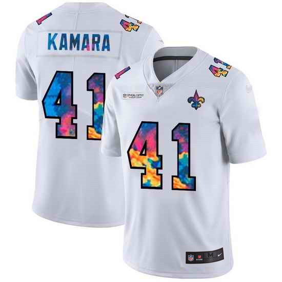 New Orleans Saints Saints #41 Alvin Kamara White Crucial Catch Limited Stitched Jersey