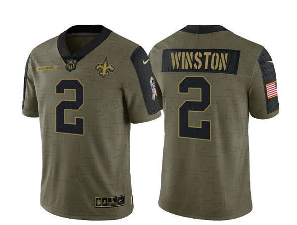 New Orleans Saints #2 Jameis Winston 2021 Olive Salute To Service Limited Stitched Jersey