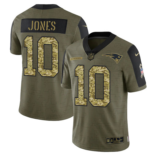 New England Patriots #10 Mac Jones 2021 Olive Camo Salute To Service Limited Stitched Jersey