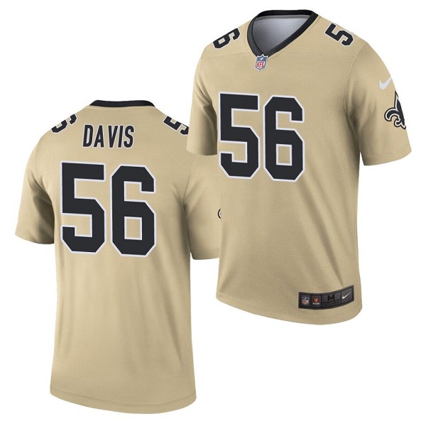 New Orleans Saints #56 Demario Davis 2021 Gold Inverted Legend Stitched Jersey