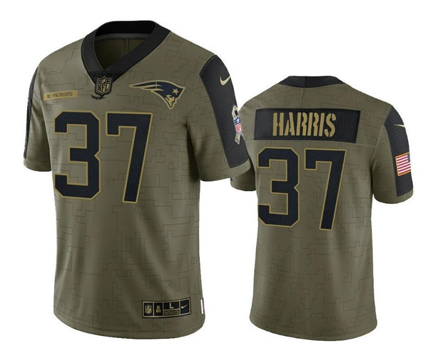 New England Patriots #37 Damien Harris 2021 Salute To Service Olive Untouchable Limited Stitched Jersey