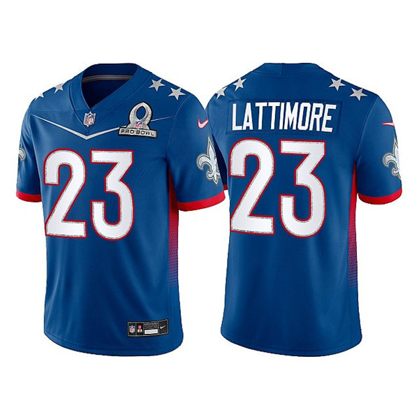 New Orleans Saints #23 Marshon Lattimore 2022 Royal Pro Bowl Stitched Jersey