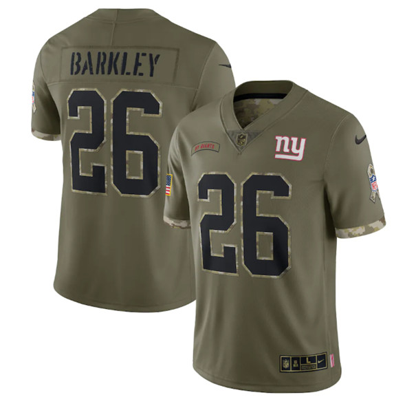 New York Giants #26 Saquon Barkley 2022 Olive Salute To Service Limited Stitched Jersey