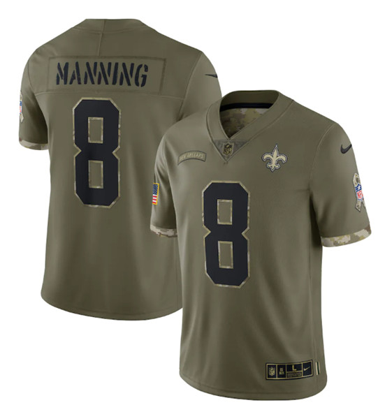 New Orleans Saints #8 Archie Manning 2022 Olive Salute To Service Limited Stitched Jersey