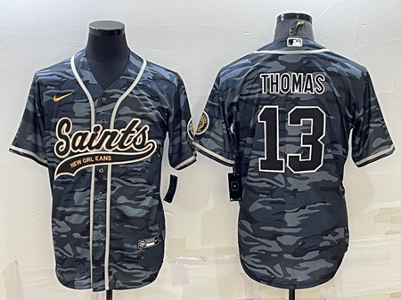 New Orleans Saints #13 Michael Thomas Gray Camo With Patch Cool Base Stitched Baseball Jersey