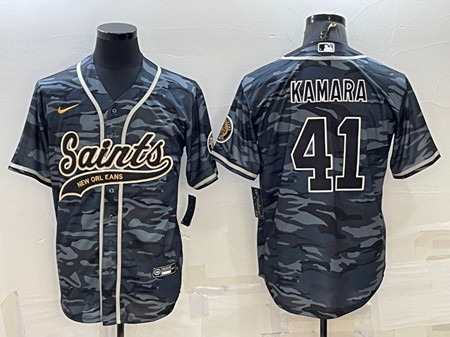 New Orleans Saints #41 Alvin Kamara Gray Camo With Patch Cool Base Stitched Baseball Jersey