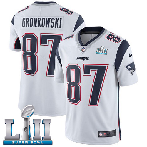 New England Patriots # 87 Rob Gronkowski White Super Bowl LII Bound Game Jersey
