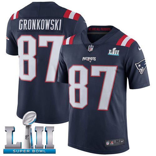 New England Patriots # 87 Rob Gronkowski Black Super Bowl LII Bound Game Jersey