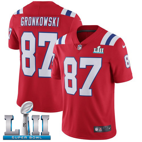 New England Patriots # 87 Rob Gronkowski Red Super Bowl LII Bound Game Jersey