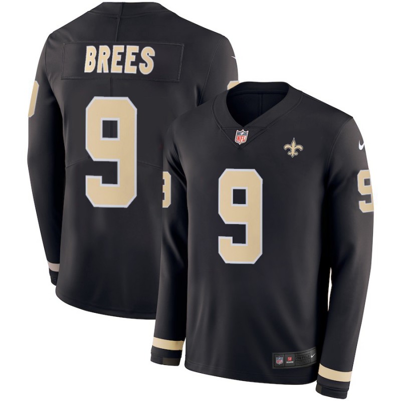 New Orleans Saints #9 Drew Brees Black Therma Long Sleeve Stitched Jersey