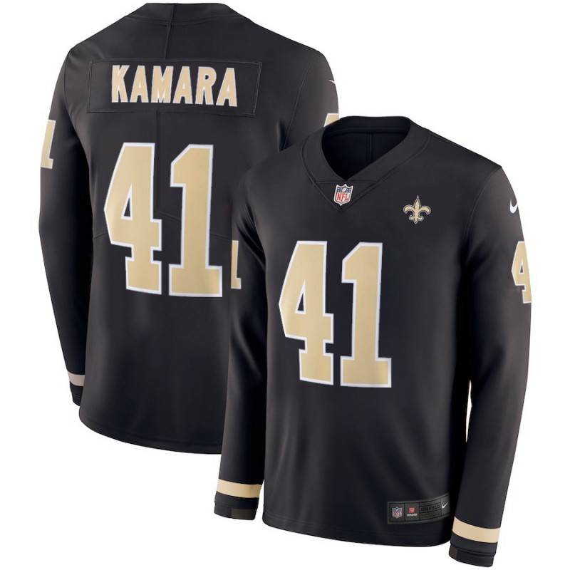 New Orleans Saints #41 Alvin Kamara Black Therma Long Sleeve Stitched Jersey