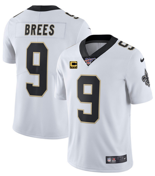 New Orleans Saints 100th #9 Drew Brees With C Patch White Vapor Untouchable Limited Stitched Jersey