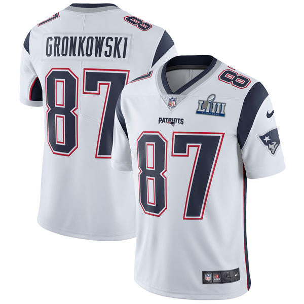 New England Patriots #87 Rob Gronkowski White Super Bowl LIII Bound Vapor Untouchable Limited Stitched Jersey