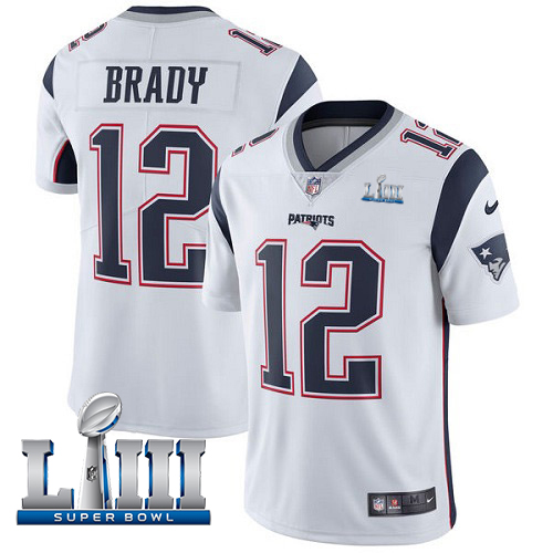 New England Patriots #12 Tom Brady White Super Bowl LIII Bound Vapor Untouchable Limited Stitched Jersey