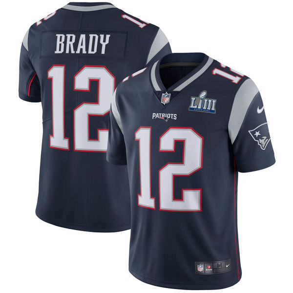 New England Patriots #12 Tom Brady Navy Blue Super Bowl LIII Vapor Untouchable Limited Stitched Jersey