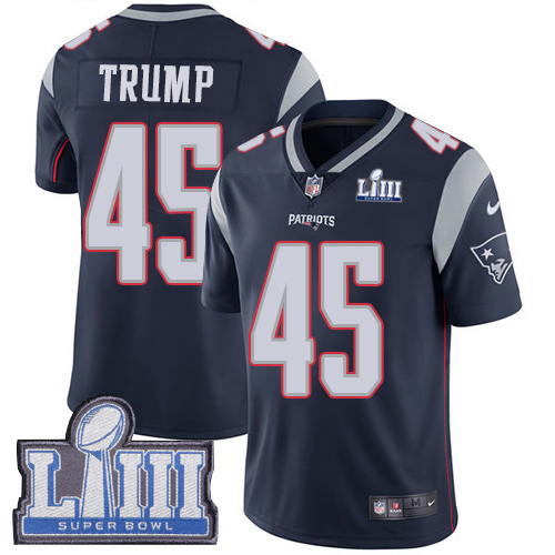 New England Patriots #45 Donald Trump Navy Blue Super Bowl LIII Vapor Untouchable Limited Stitched Jersey