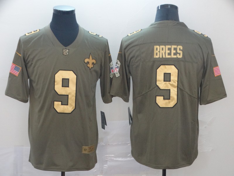 New Orleans Saints #9 Drew Brees Camo Salute To Service Stitched Gold Jersey