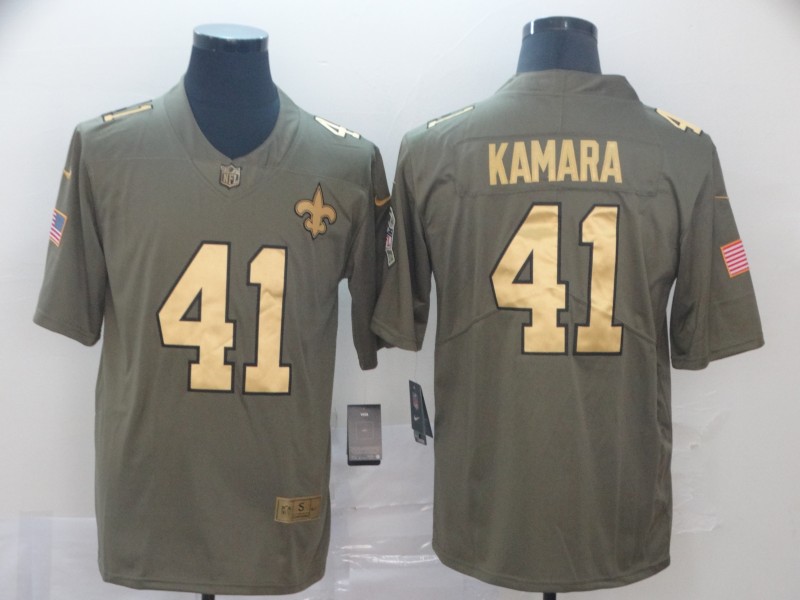 New Orleans Saints #41 Alvin Kamara Camo Salute To Service Stitched Gold Jersey